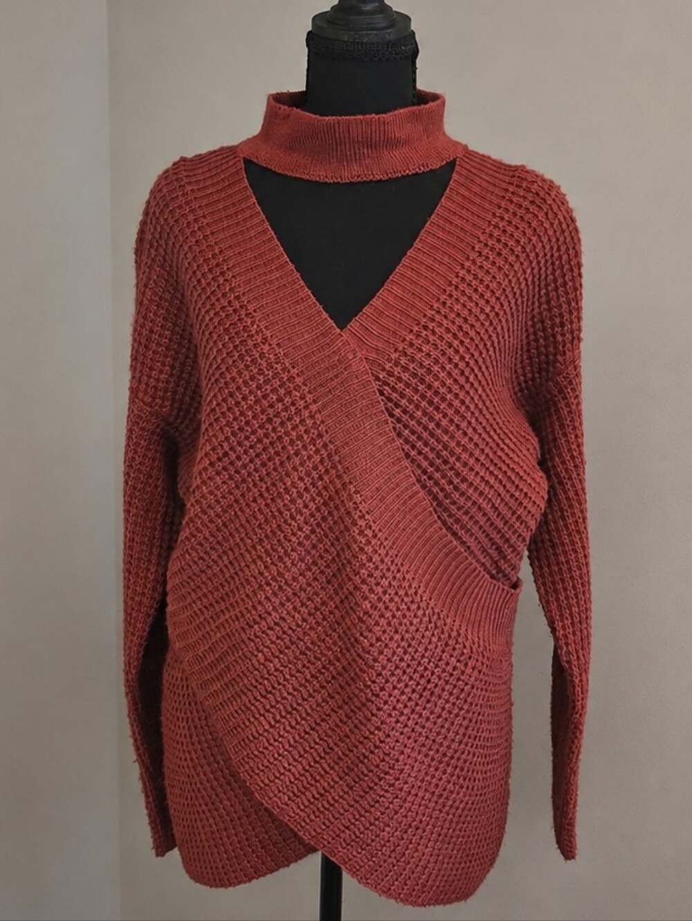 Chunky Wrap-Front Sweater in Rust